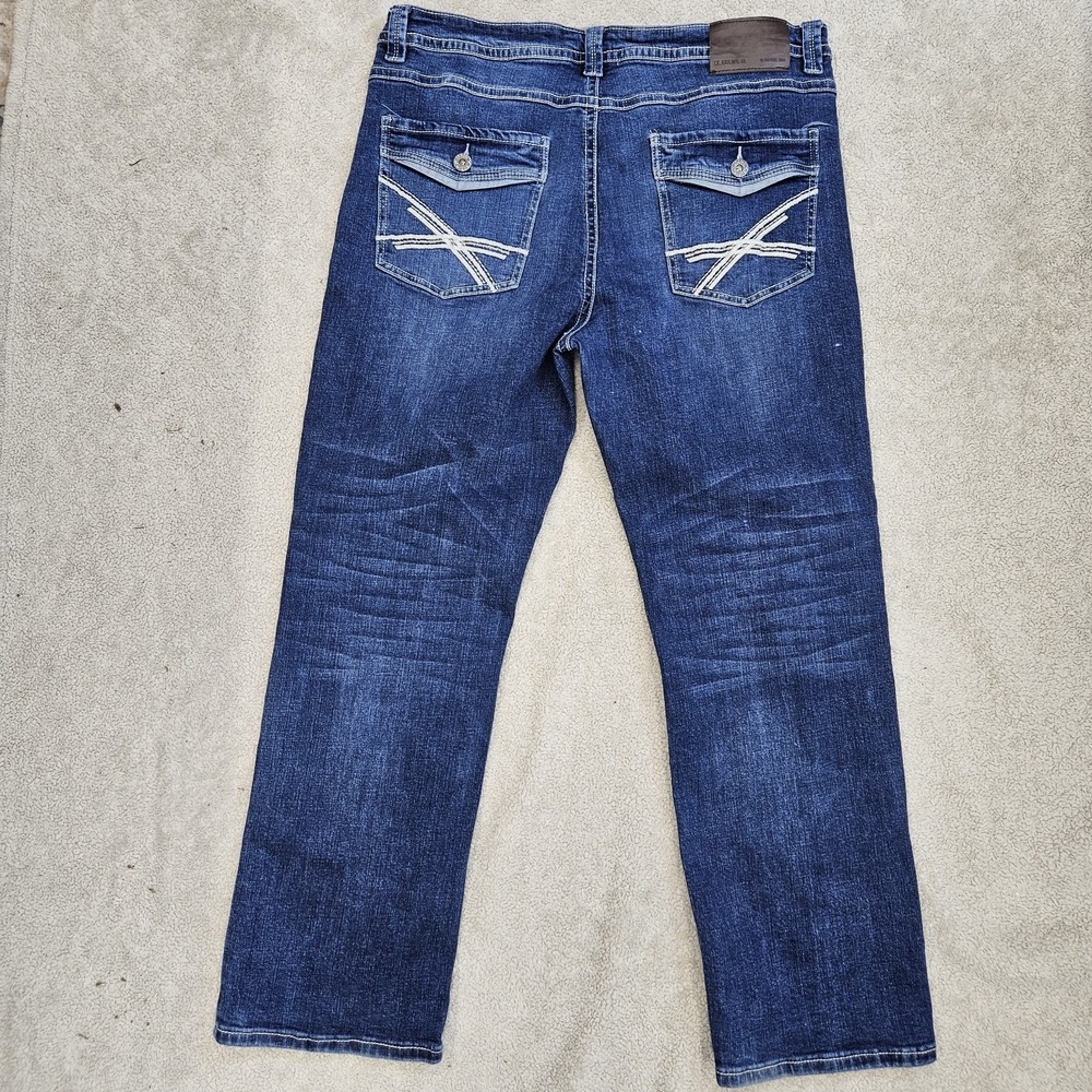 TK Axel Jeans Mens 38x32 Blue Straight‎ Leg Denim Embroidered Flap Pockets